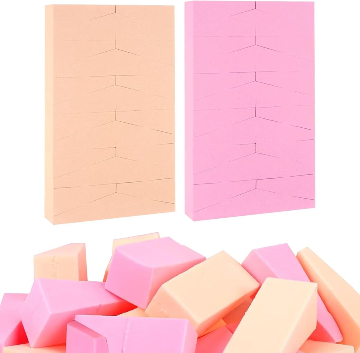 Sponsjes, kleine beauty-blender, make-upsponsjes voor vloeistof, foundation, poeder, zonwering en crème (24 roze en 24 beige)
