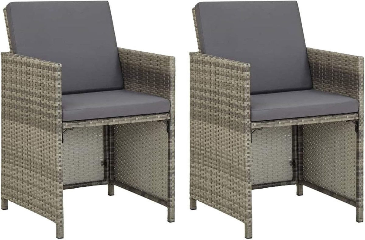 2 x tuinstoel relaxstoel met kussens, eetstoel, tuinstoel, stoel, stoel, rotanstoel, stoelset, tuinsofa, tuinmeubelen, 52 x 56 x 67/85 cm, polyrotan grijs