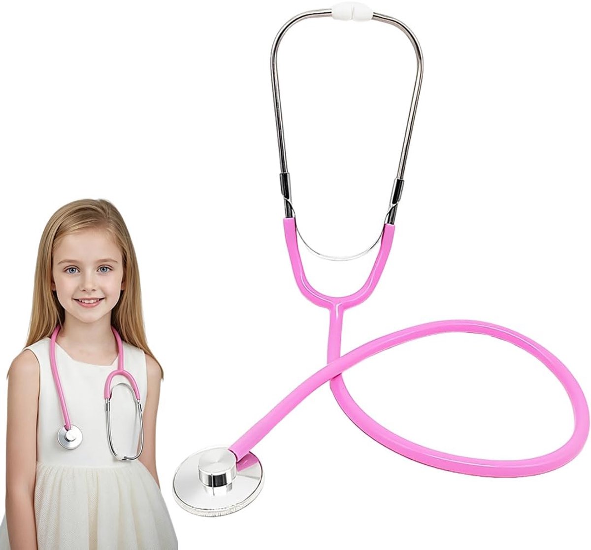 1 stethoscoop voor kinderen, stethoscoop van metaal, stethoscoop voor kinderen, stethoscoop, analoge stethoscoop voor kinderen, van metaal, roze