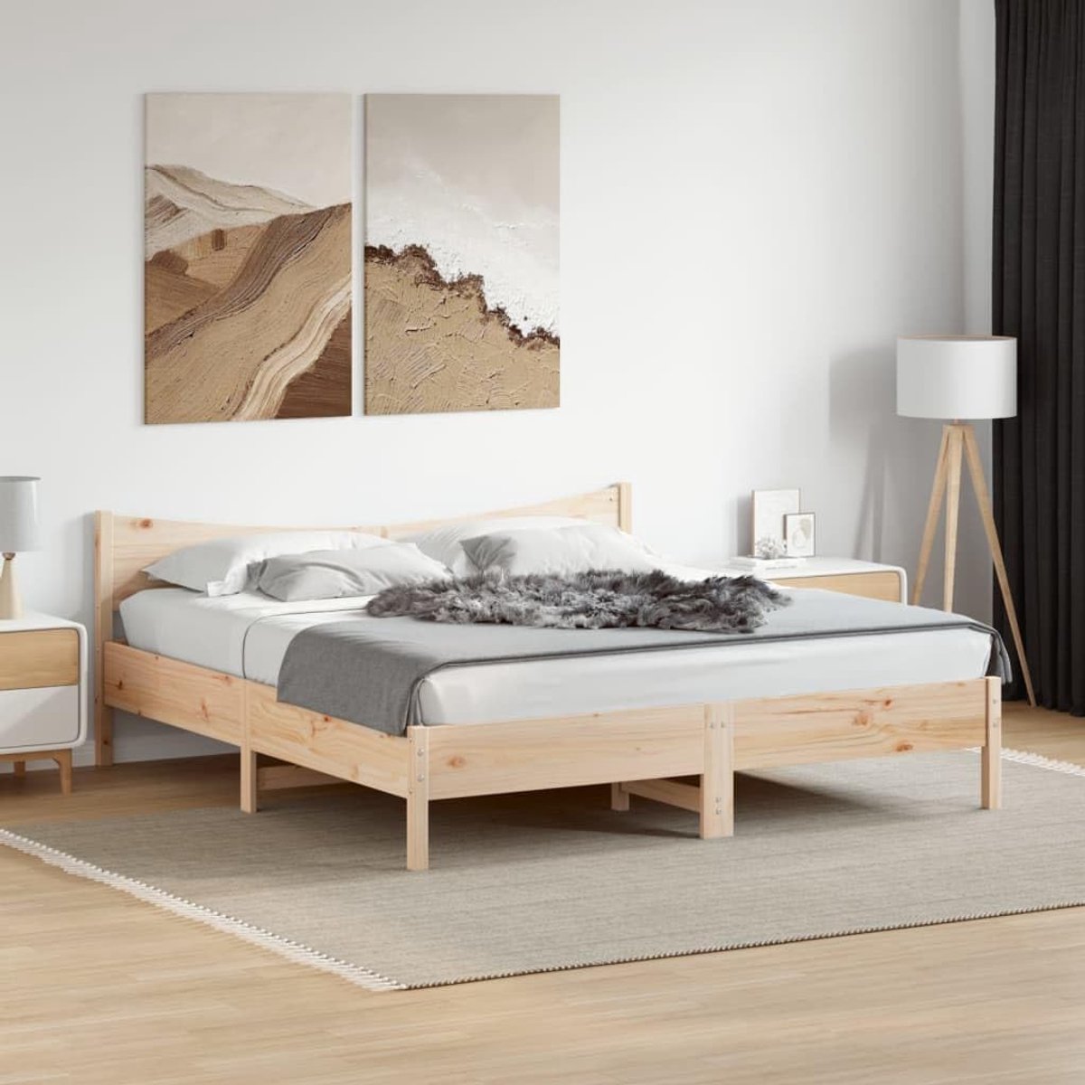 Massief grenenhout lattenbodem hoofdbord 180x200 cm naturel