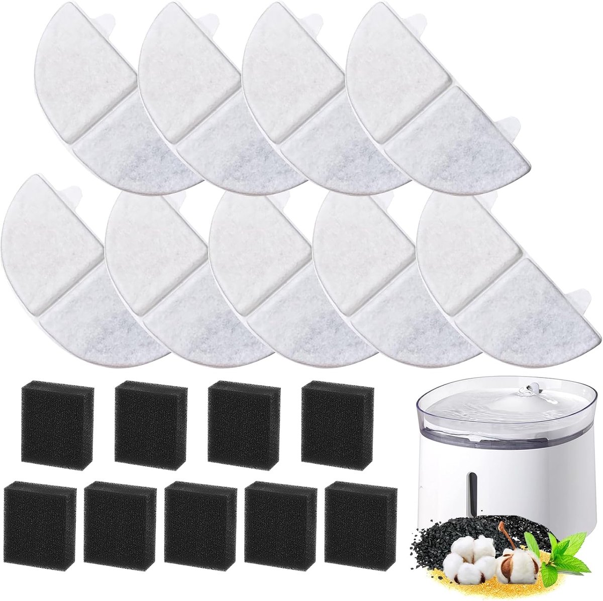 9 + 9 stuks kattenfonteinfilter, drinkfontein voor katten en honden, vervangingsfilter, drinkfontein filter voor 2 l (model: WF20, CF20)