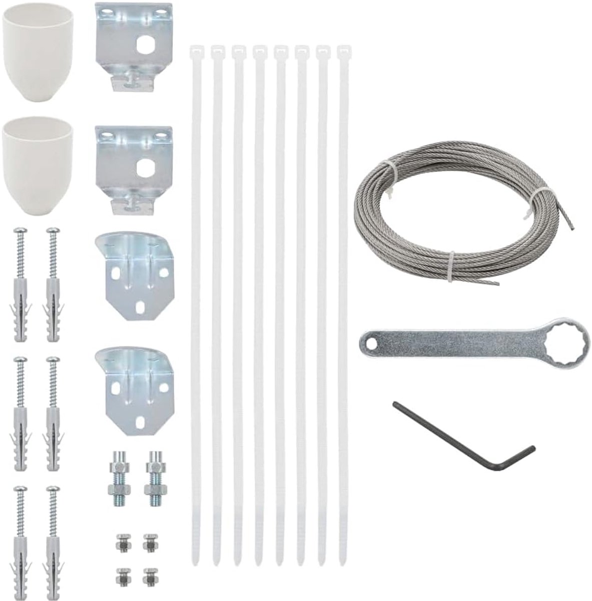 Accessoireset 29-delig, met stalen kabel, hoekhoeksets en montagetoebehoren voor zijdelingse balkonafscheidingen, complete set voor privacy en inkijkbescherming