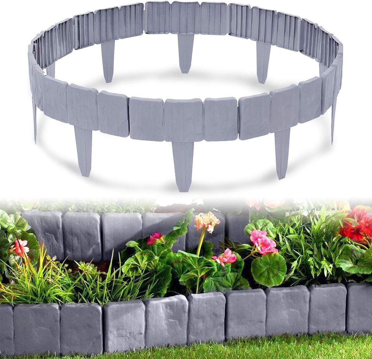 25x23cm Gazonrand Kunststof, 2,5m T-vormige Perkrand Maairand, De Steen Kijkt Palisade Bedranden Tuin Decoratief voor Boomgaarden Bedden Paden (Grijs, 10 Stuks)