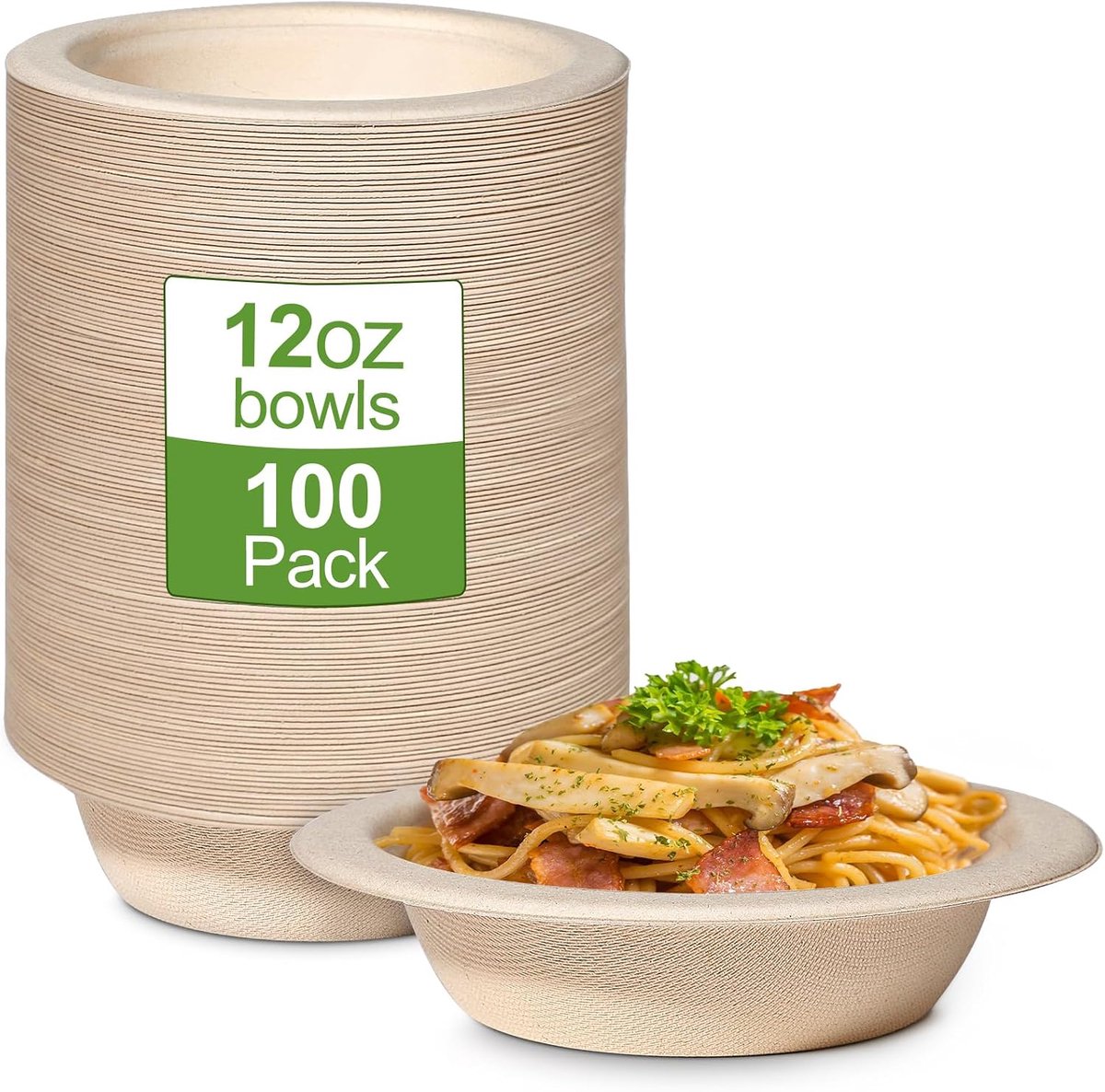 100 stuks kartonnen kommen, wegwerp soepkommen, 350 ml, wegwerpservies, kommen, wegwerp soepkom van suikerriet, bio, rond, bruin, composteerbaar