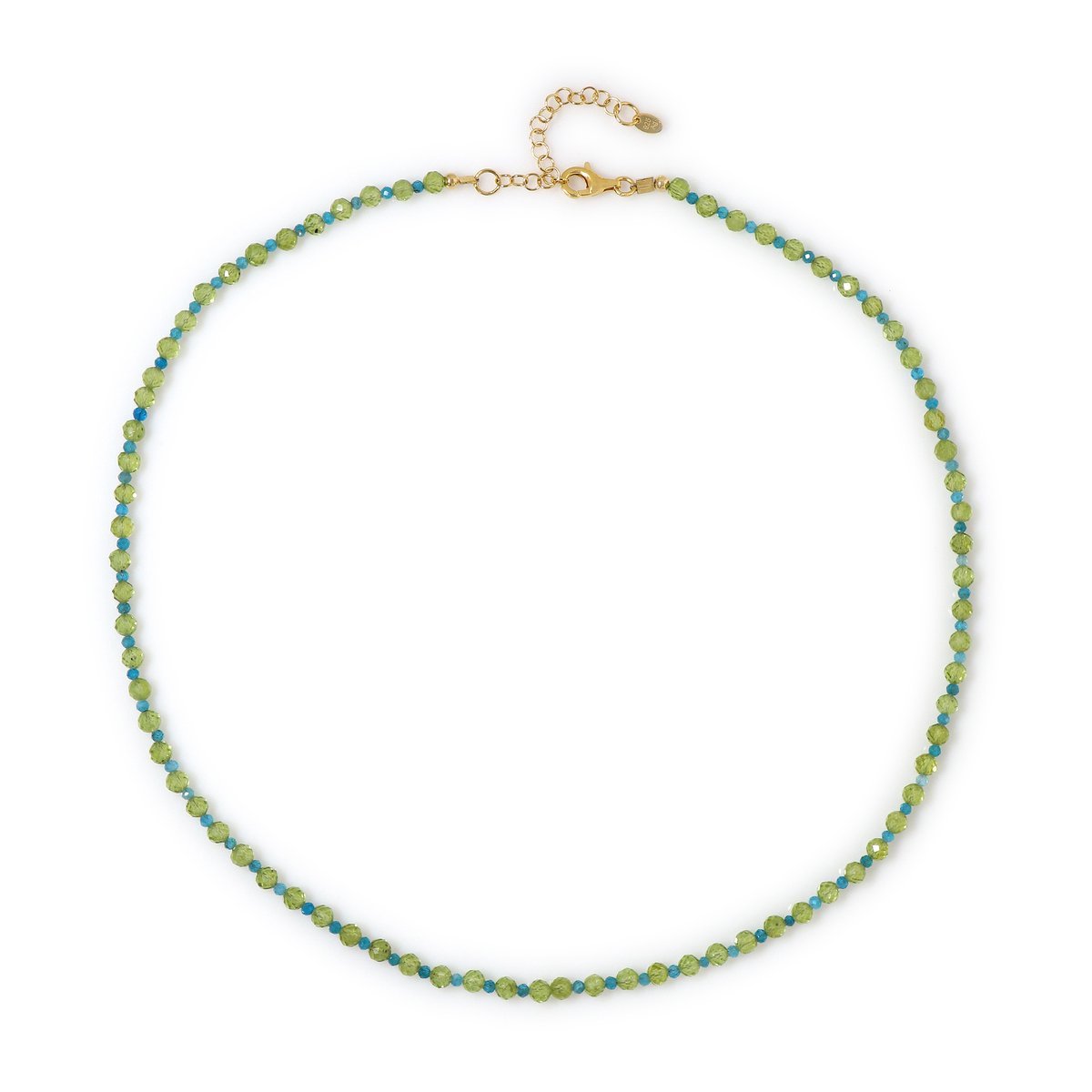 Cavill - Verstelbare Zilveren Halsketting 925 Sterling - Peridoot en Neonblauwe Apatiet 3.9 Ct - Facetketting met Ronde Kralen