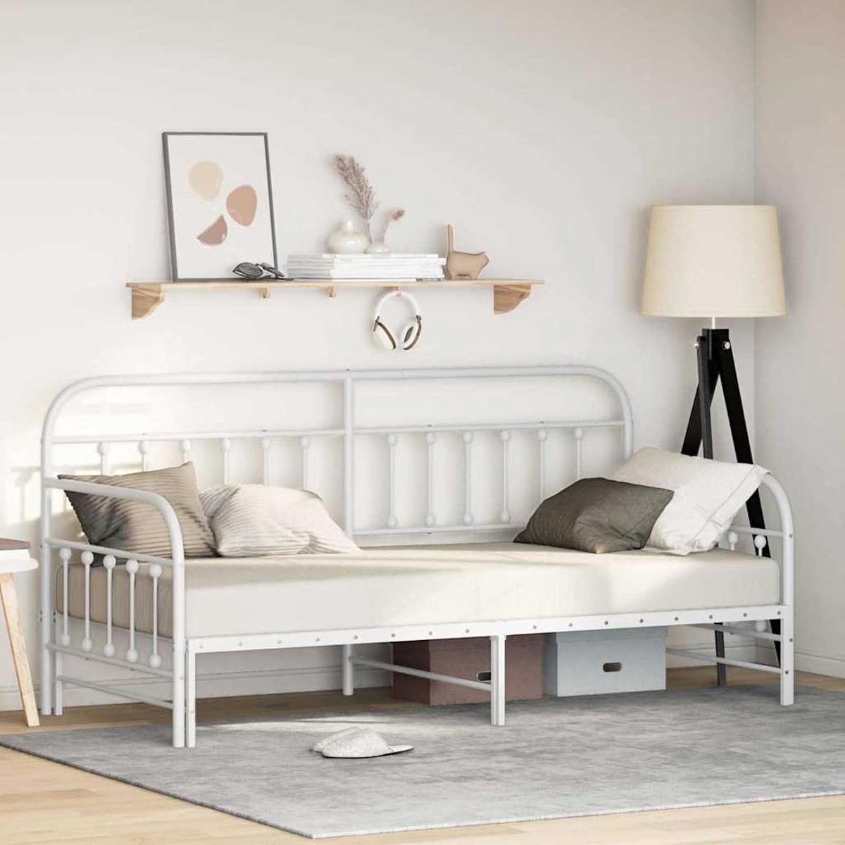 Dagbed met bedlade in wit, 90x190 cm van staal, dagbed slaapbank slaapbank logeerbed voor woonkamer kantoor logeerkamer kleine ruimtes 42002651