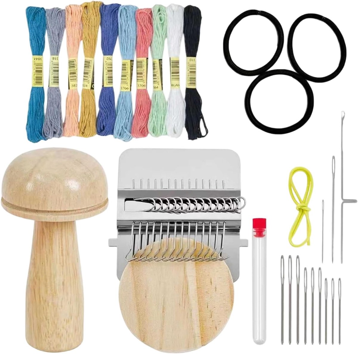 Patch Knitter Reparatiegereedschapsset voor weefsel in paddenstoelvorm, draagbare constructie van roestvrij staal van hout, snelle reparatie, paddenstoelsteekset P