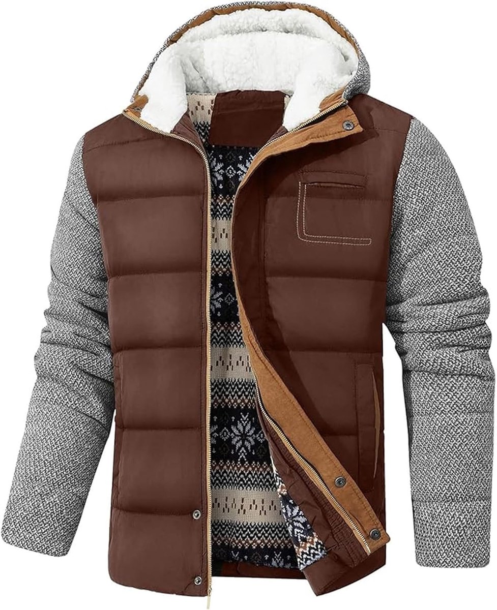 Winterjas voor heren, warme fleecejack, gevoerd, windbreaker met capuchon, winddichte outdoorjassen, thermische bufferjas