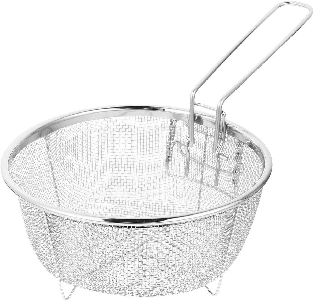Frituurmand van roestvrij staal, 28 cm, met afneembare handgreep, ronde zeef voor friet en kip, voor frituren in de pan, vaatwasmachinebestendig, voor keukengebruik