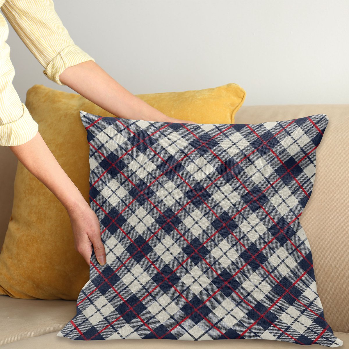 ABAKUHAUS Plaid Sierkussenhoes, Celtic Mode Diagonal Retro Stijl Classical Irish Cultuur Inspiration, Decoratieve Vierkante Sierkussenhoes, 45 x 45 cm, Nacht Blauw