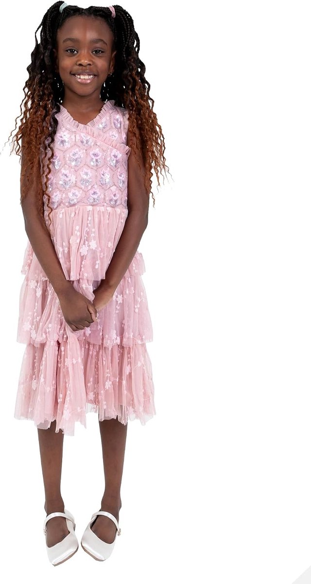 Deluxe Meisjesjurk Pailletten Verfraaid Tule Tutu Ruches Prinses Bruidsmeisje Bruiloft Gast Kids Childrens Party Bloem, Ballet Roze, 7-8 jaar