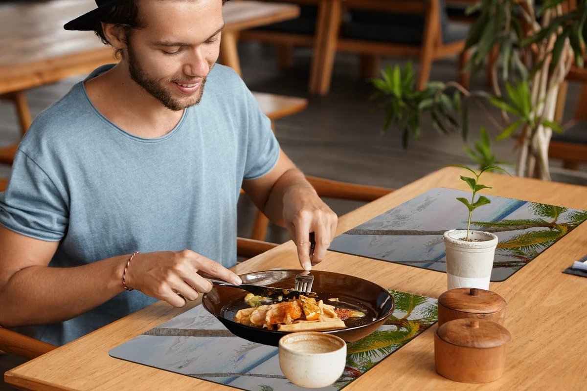 Placemats - 6 stuks - 45x30 cm - Zomer - Palmboom - Hangmat