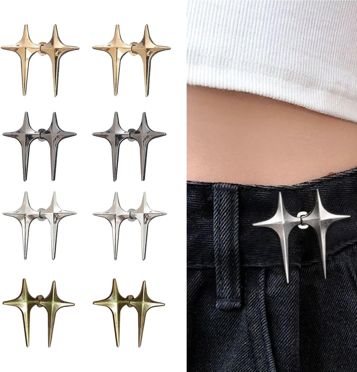 8 Paar ARWIG Four-Magician Tailleband Clips, Verstelbaar voor Jeans en Rokken - Geen Naaien Nodig