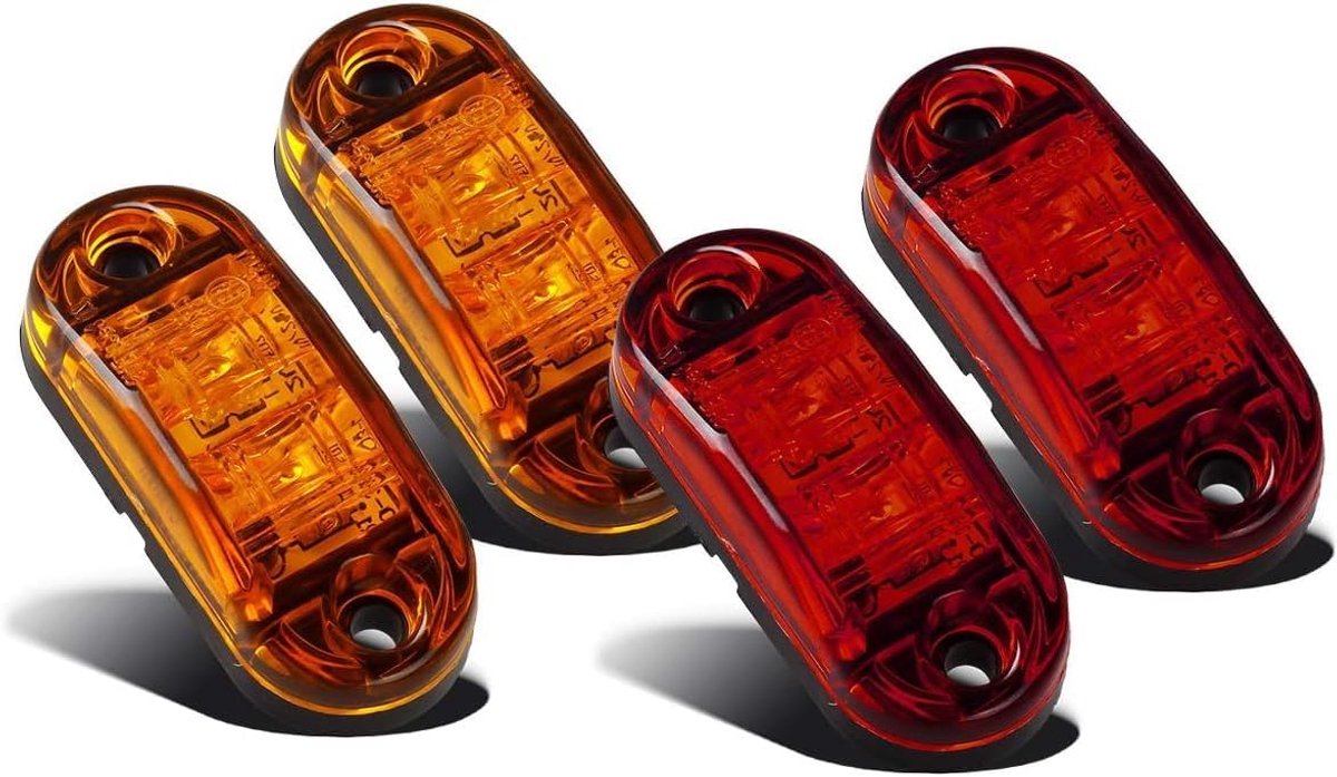 4 led-begrenzingslampen, 12 V, markeringslichten, zijmarkeringslichten, 12 V, 24 V, begrenzingslichten, aanhanger, positielampje, auto, vrachtwagen, aanhanger, caravan, lamp (rood/geel)