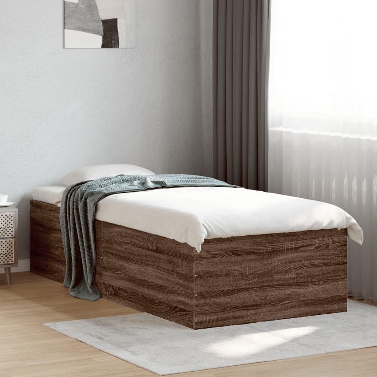 Bewerkt hout modern design lattenbodem bruin eikenkleur 90x190 cm
