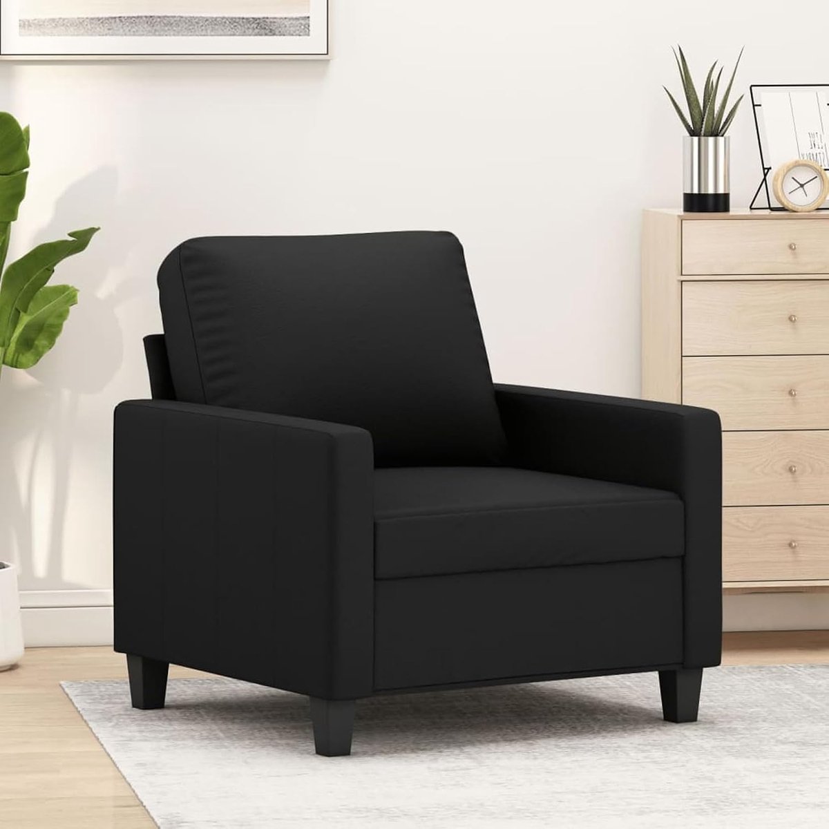 Fauteuil zwart 60 cm kunstleer leesstoel slaapstoel lounge stoel relax-bank voor woonkamer slaapkamer senioren 359127
