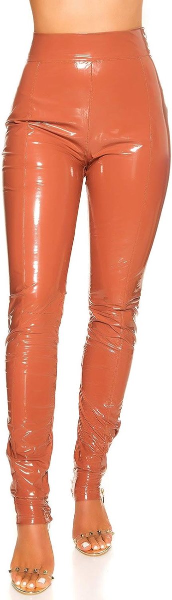 Highwaist broek wetlook lederlook lak-look damesbroek met rits