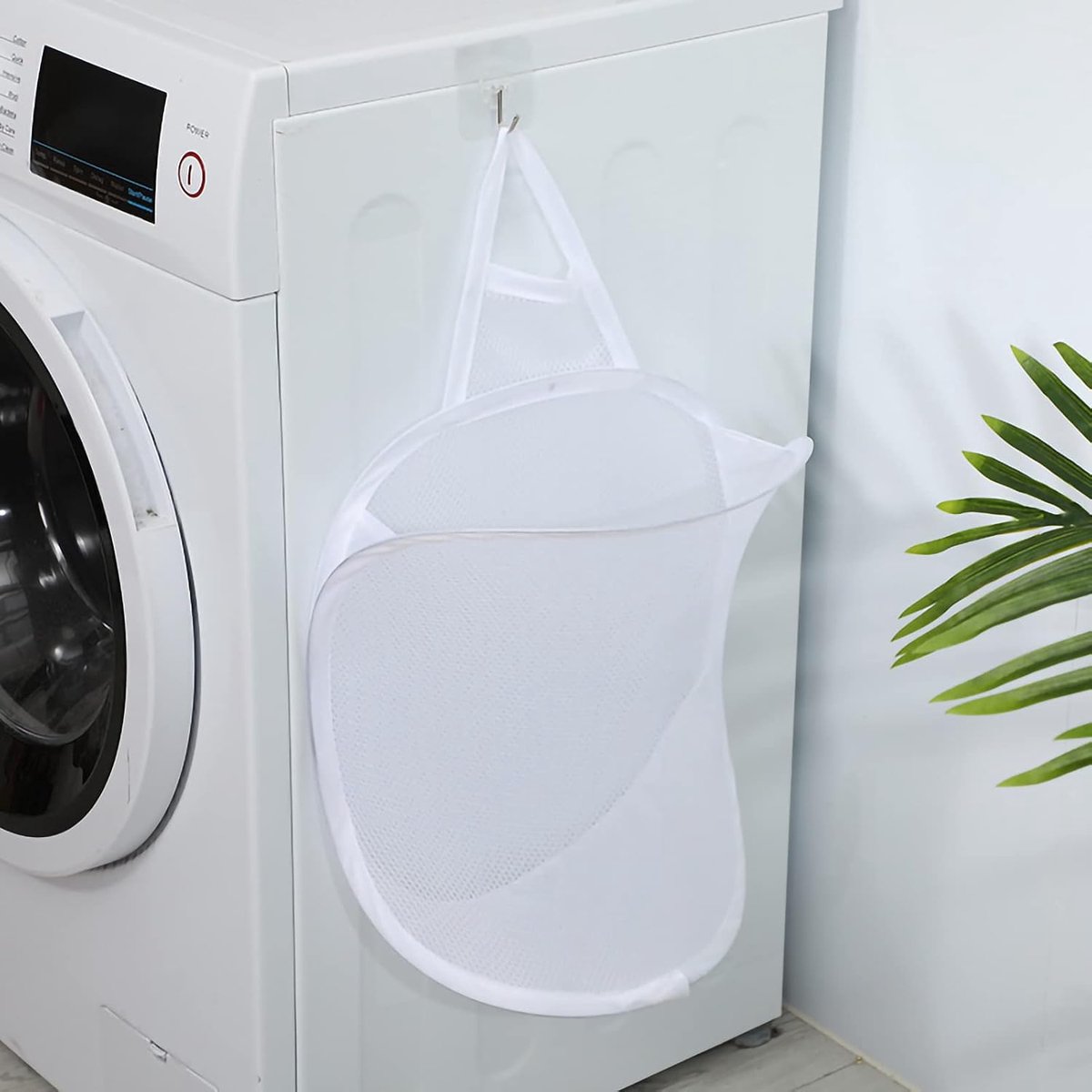 Wasmand, netwasmand, opvouwbare opbergtas voor badkamer, slaapzaal of reizen, 30 x 40 x 18 cm (wit net)