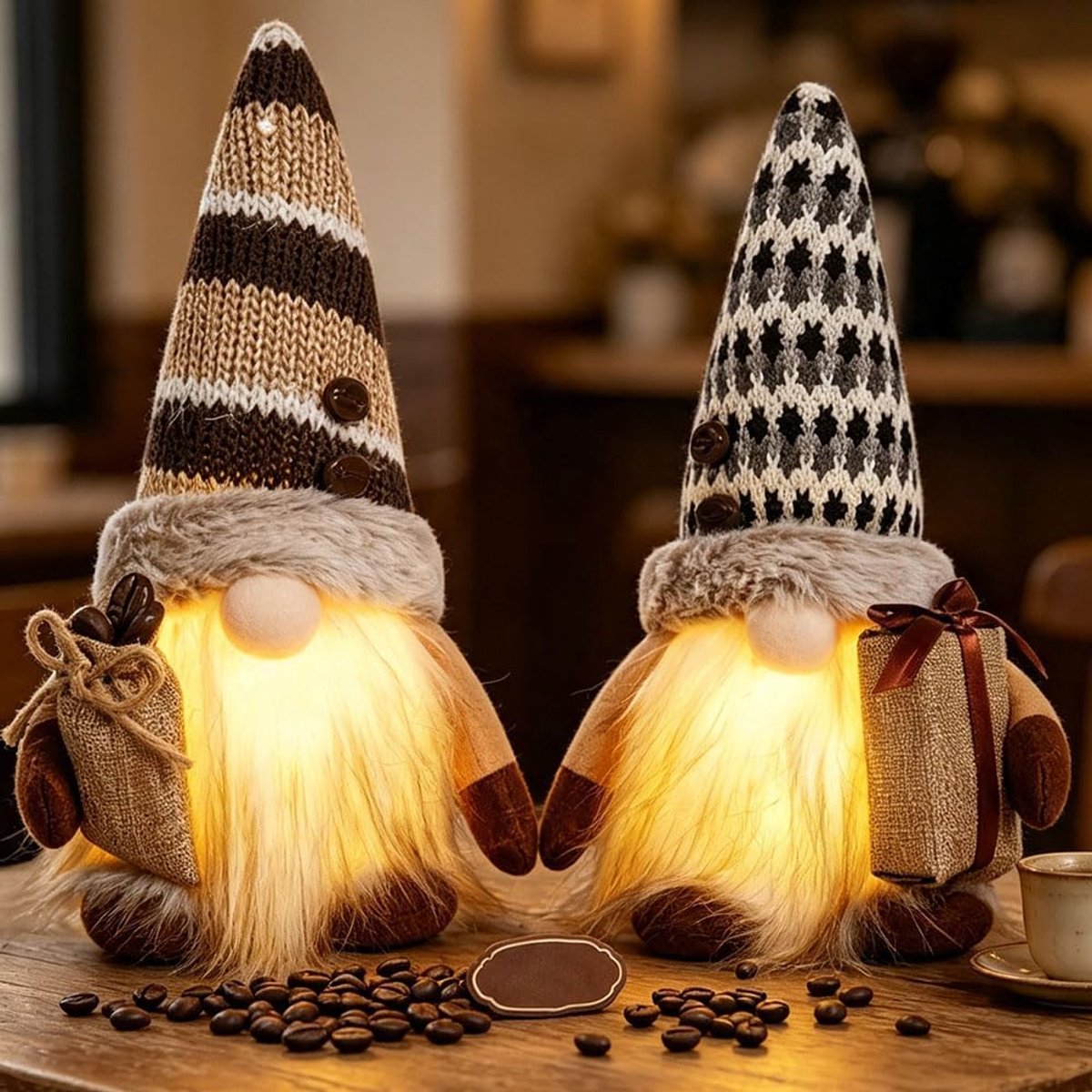 Kabouters met ledlicht, herfstdecoratie, cadeau, 2 stuks