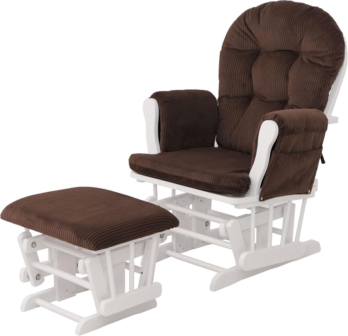 Relaxstoel met kruk, stof corduroy 320 g/m² - bruin frame wit
