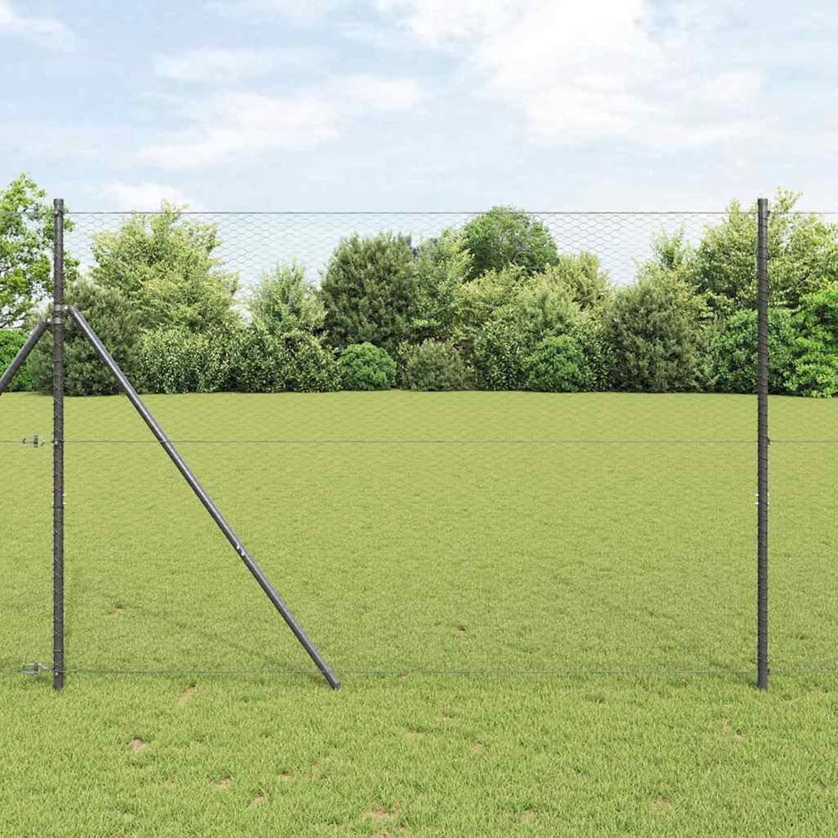 Hexagon 3352830 Grijs 1,6 x 25 m, hekpalen 13 stuks grijs Ø 32 mm 210 cm verzinkt staal, hekstangen metalen palen voor draadhekken, tuinhek, wilgenhek buiten