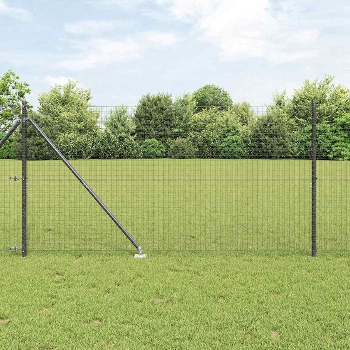 Draadhek met 7 spike-posts, grijs, 1,4 x 10 m staal, hekstangen metalen palen voor draadhekken, tuinhek, binnenplaats, kippenhok, wilgenhek buiten, 3352173