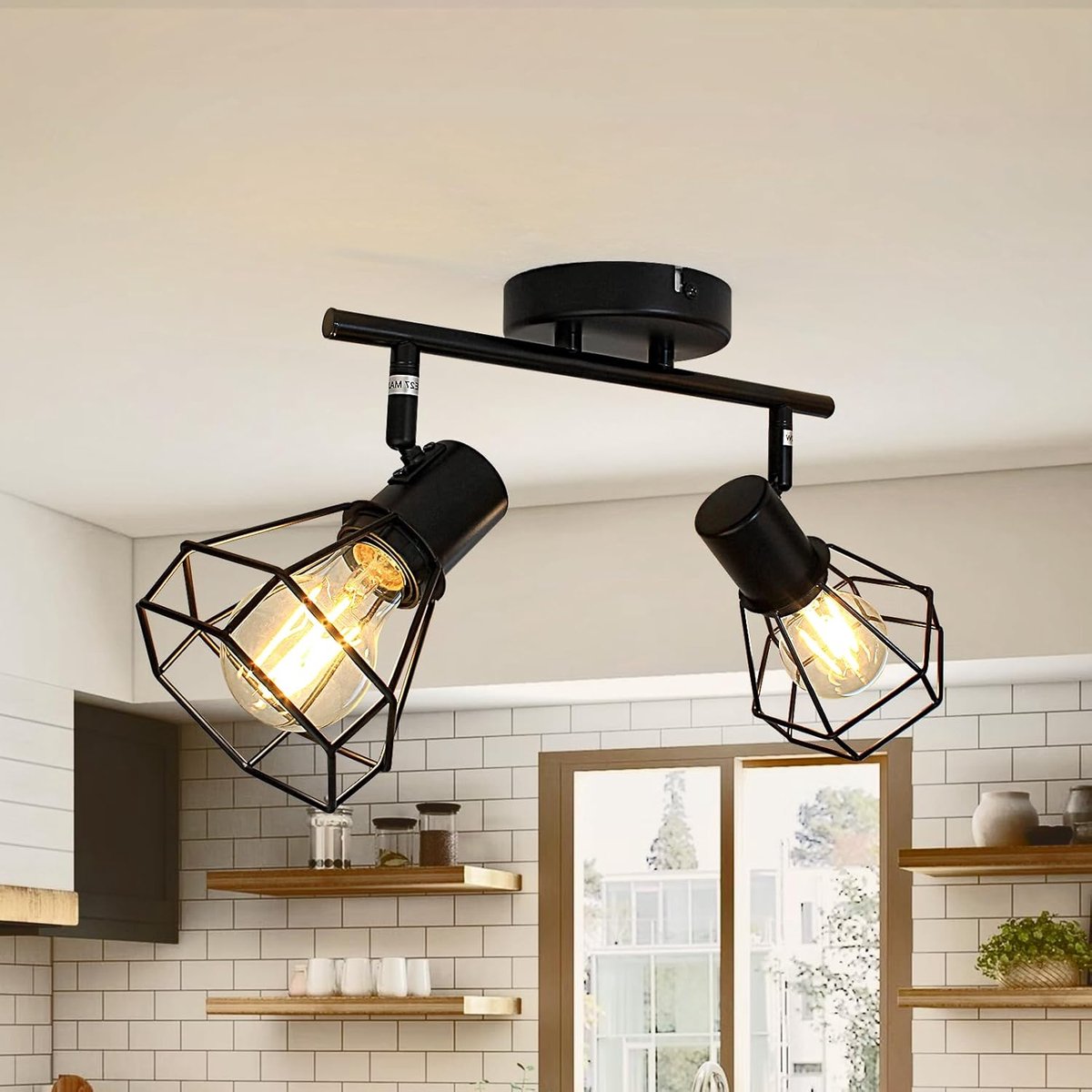 Plafondlamp, spots, 2 led-plafondspots, voor binnen, basis E27, plafondlamp, draaibaar, led, plafondlamp, wandlamp, binnen, voor keuken, slaapkamer, max. 60 W (zonder lamp)