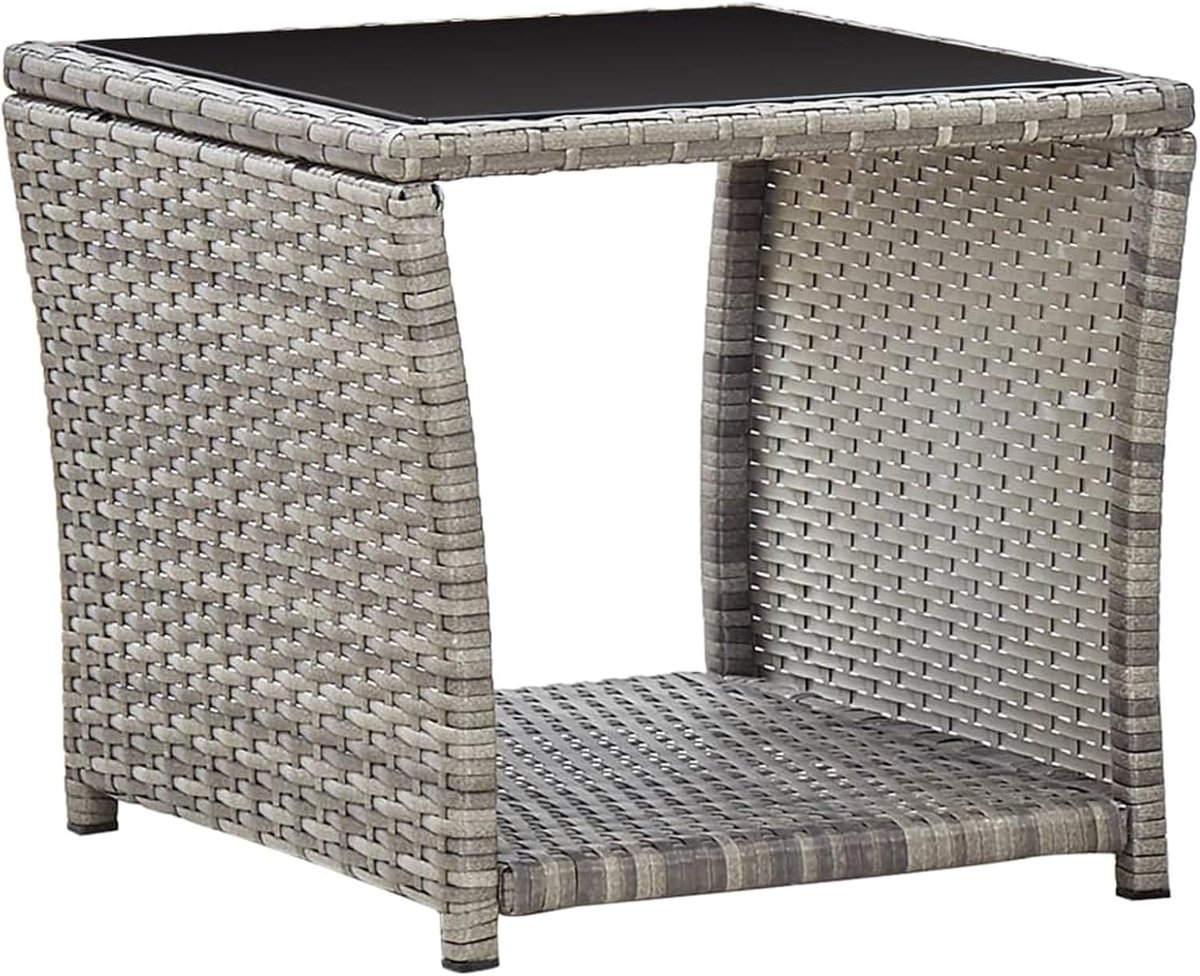 Salontafel Grijs 45x45x40 cm Poly Rotan en Glas Outdoor Tafels