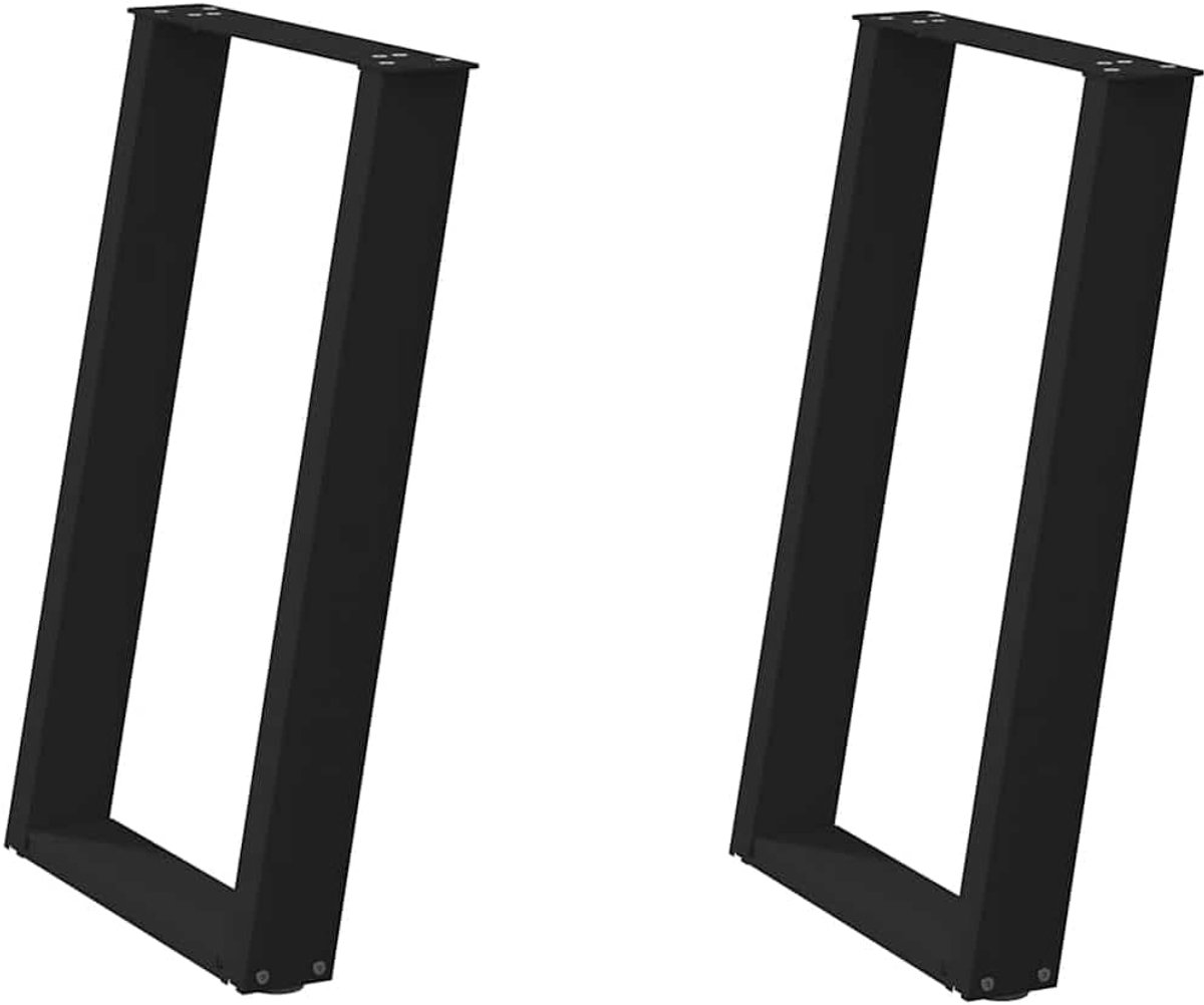 Poten, U-vorm, 2 stuks, gepoedercoat staal, 80 graden gekantelde tafelpoten, zwart, 50 x (72-73) cm, met verstelbare nivelleringspoten en voorgeboorde gaten