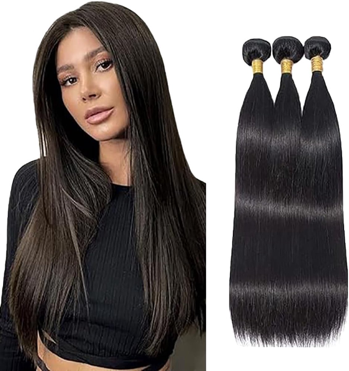 Hair Bundles Straight Menselijk Haar 3 Extension Unprocessed Raw Weave Double Weft Sew in Machine Real #1B Natural Black 50g /Piece for Women 22 22 22 Inch