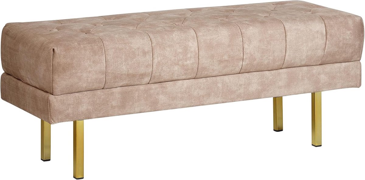 Gestoffeerd bankje voetenbank poef accent gouden metalen poten taupe Roseville