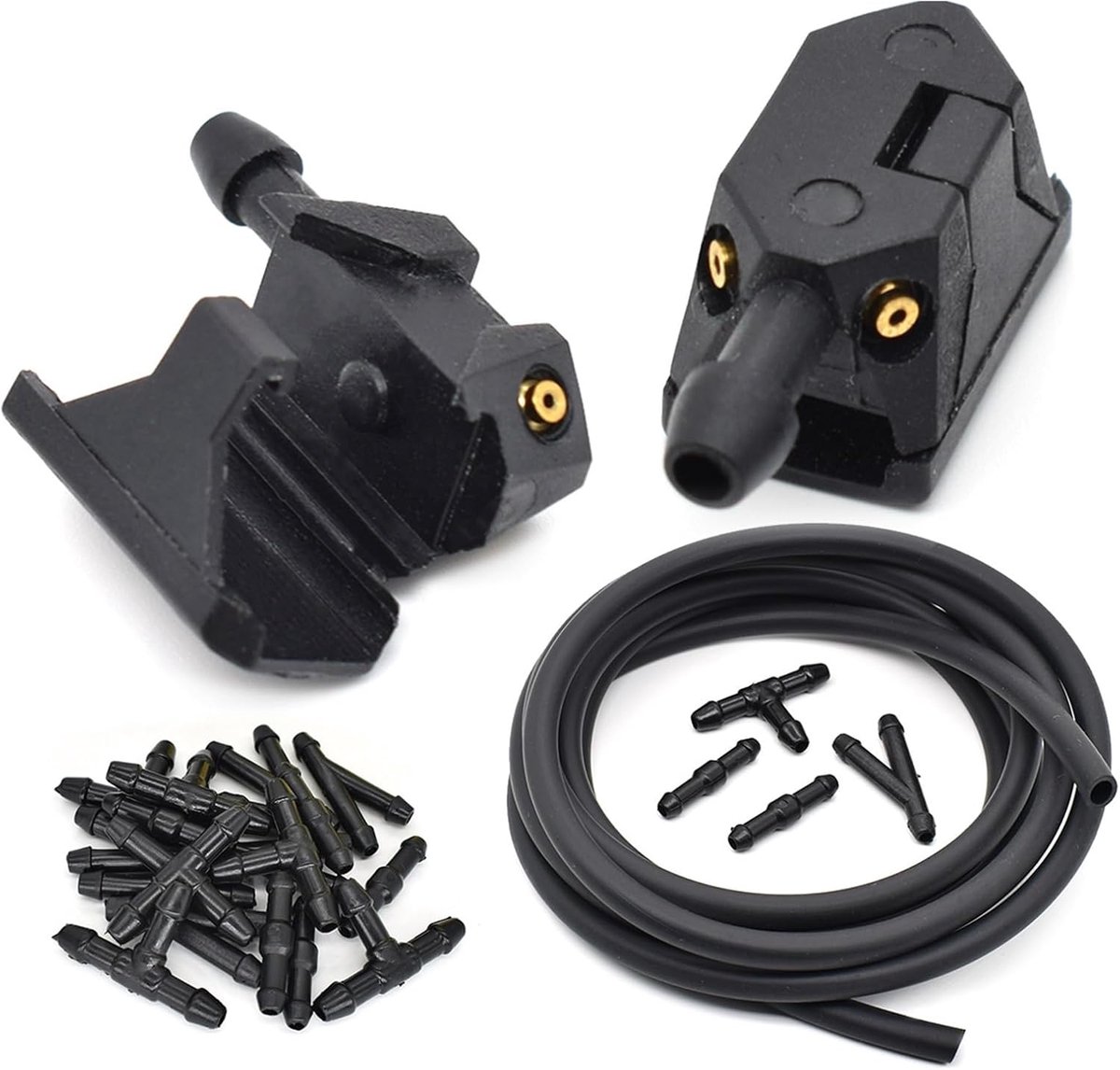 2x Universeel gemonteerd op 8/9 mm arm Autoruitensproeier Wisser Watersproeistraalsproeiers Aangepast 4-weg met pompslang Ruitensproeiers(4pcs Connectors)