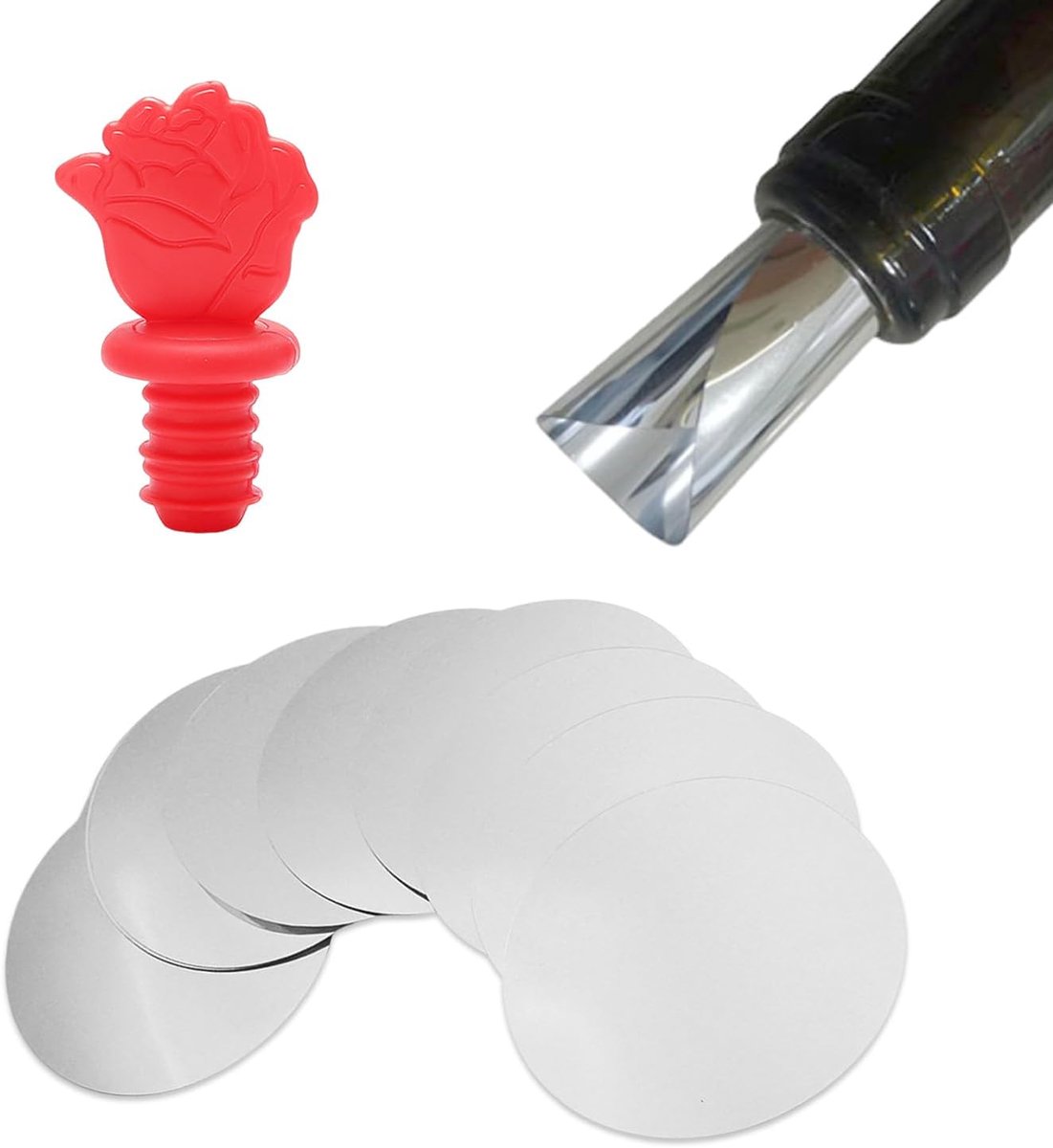 25 Aluminiumfolie Wijn Plakken En 1 Bloem Wijn Stop, Anti-Drip Wijn Set, Tafel Partij Accessoires, Wijn Accessoires (7, 5 Cm).