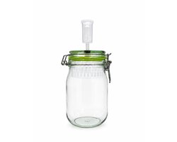 FERM fermentatiepot met waterslot, fermentatieklem én unieke FERMentatiering - Kimchipot - Zuurkoolpot fermentatieset - glazen beugelpot met waterslot - 1140ml - voedselveilig fermenteren