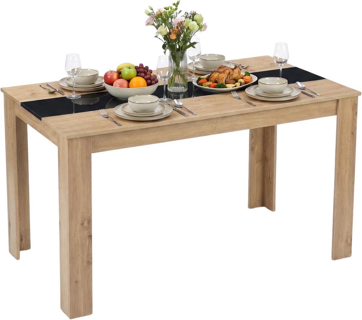 Eettafel, rechthoekig, 140 cm, houten eettafel, geschikt voor eetkamer, keuken, woonkamer, voor 4-6 personen, eiken, 140 x 70 x 75 cm