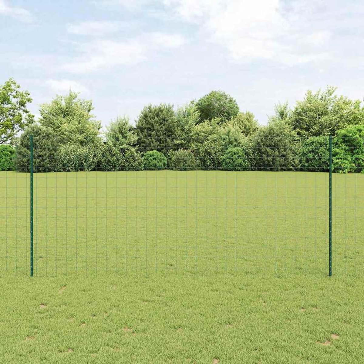 Palen, set van 2 groen gepoedercoat staal, pvc, hekstangen, metalen palen voor draadhekken, tuinhek, binnenplaats, kippenhok, wilgenhek, buitenbereik 3336001