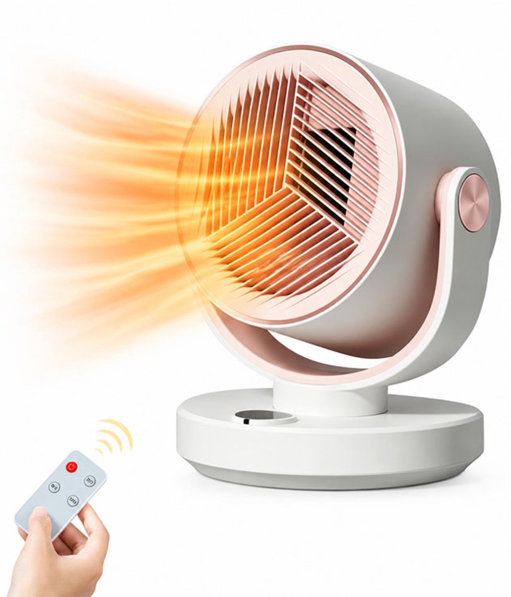 KZQ Elektrische kachel – Energiezuinige, draagbare kachel - Automatisch oscillerend met timer – Inclusief afstandsbediening – Timer van 1 tot 12 uur – 3 standen (koude, Middelwarm, Hoge warmte) – 1800 W - Oververhittings- en omvalbeveiliging - Roze