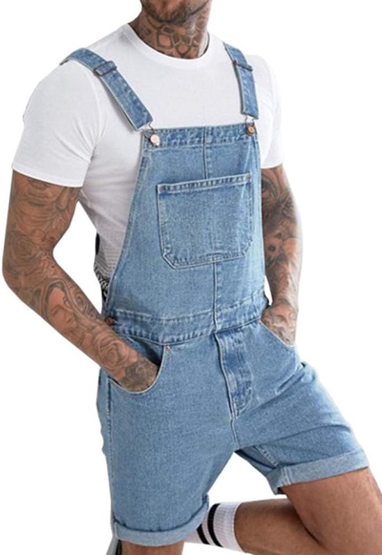 Tuinbroek voor heren, katoen, jeans, overall, korte werkbroek, losse pasvorm, denim, jumpsuit met zakken — afbeelding 5