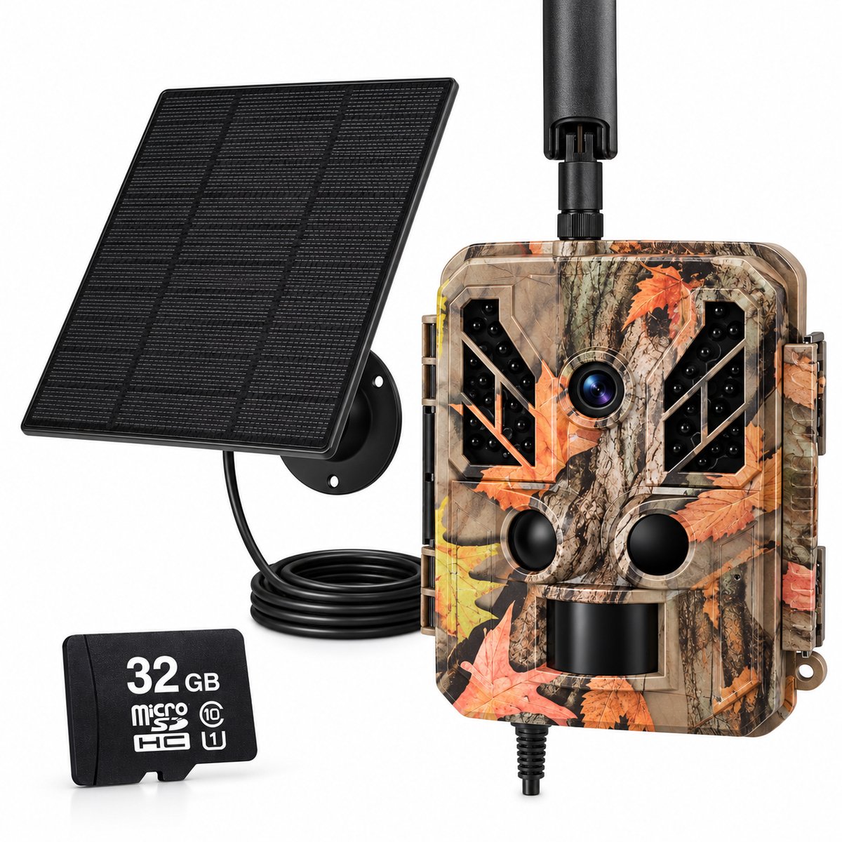 Wildcamera WIFI met Nachtzicht - Jachtcamera Wildlife Camera + 32GB Micro SD - 4K Ultra HD 48MP - Live Beelden via App - Zonnepaneel - Bewegingsdetectie - Buitencamera voor Dieren & Wild