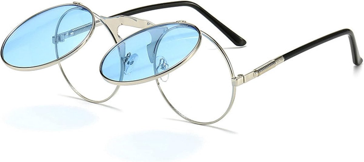 Zonnebril Gothic Ronde Retro Flip Ronde Zonnebril Metaal Nieuwe Dames Heren Stijl Zonnebril Uv400-Color-6