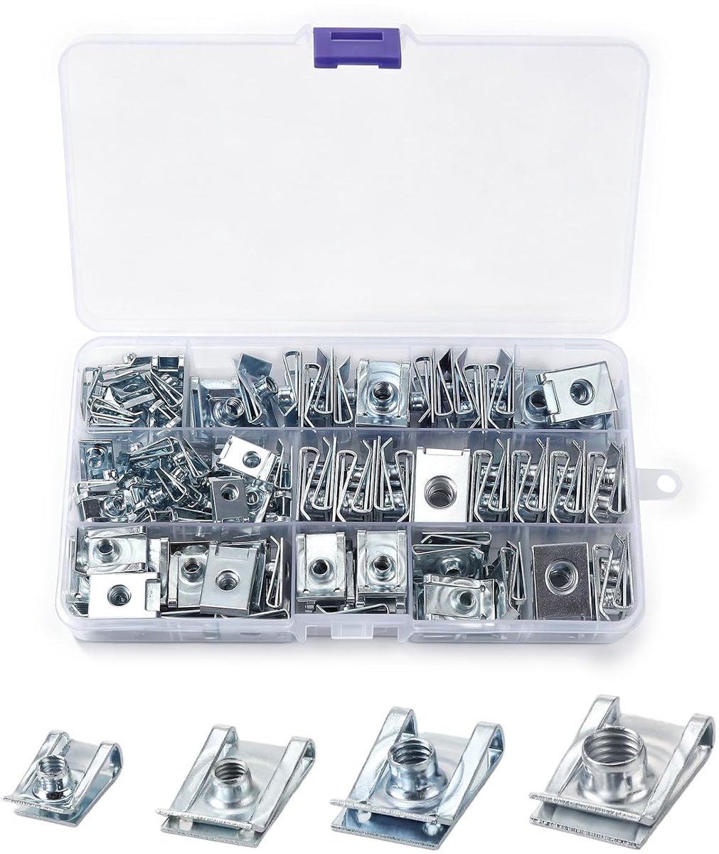 U-moeren set M4 M5 M6 M8, 110 stuks verzinkt met doos