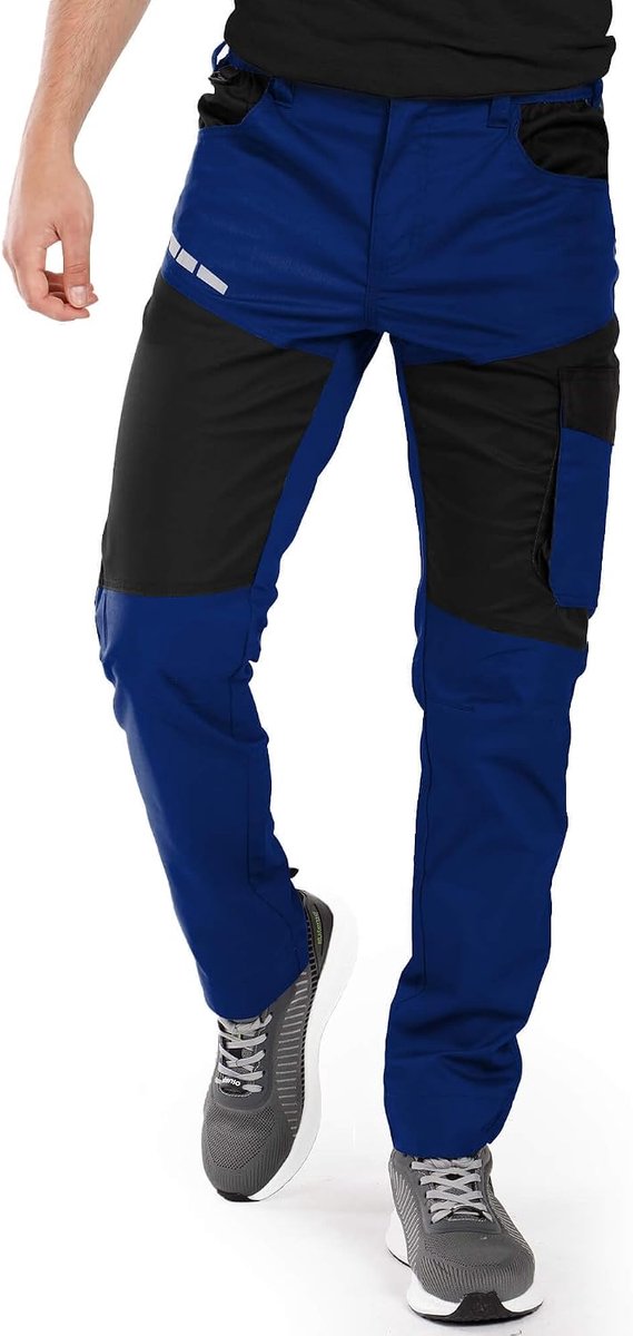 Werkbroek voor heren, stretch, cargobroek voor heren, drievoudige steken, met elastische tailleband, reflecterende elementen, 300D polyester Oxford, flexibel