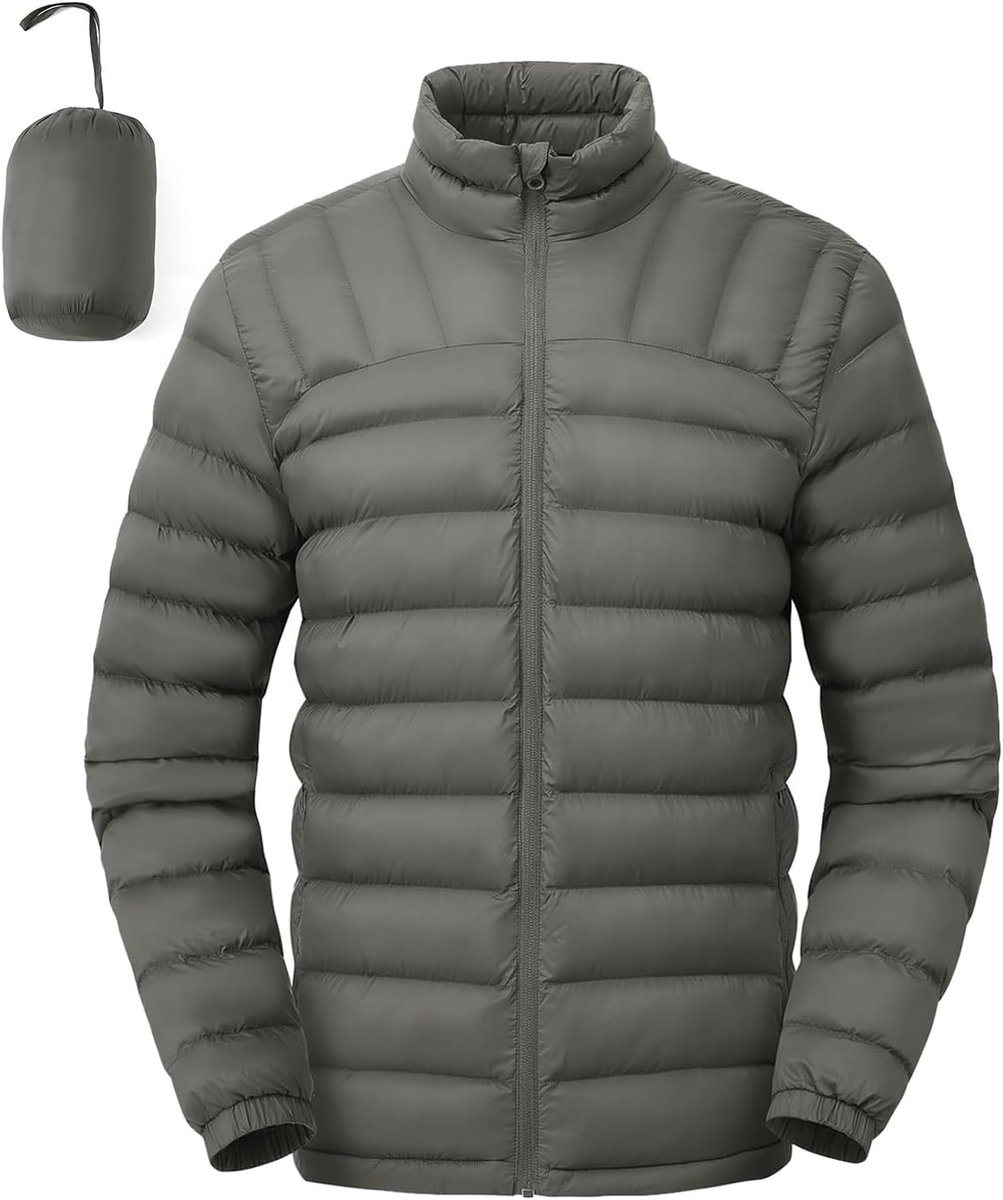 Donhobo Herenjas, overgangsjas, gewatteerd, licht opvouwbaar, donsjack-look, winddicht, warm, winterjack voor vrije tijd, wandelen, reizen