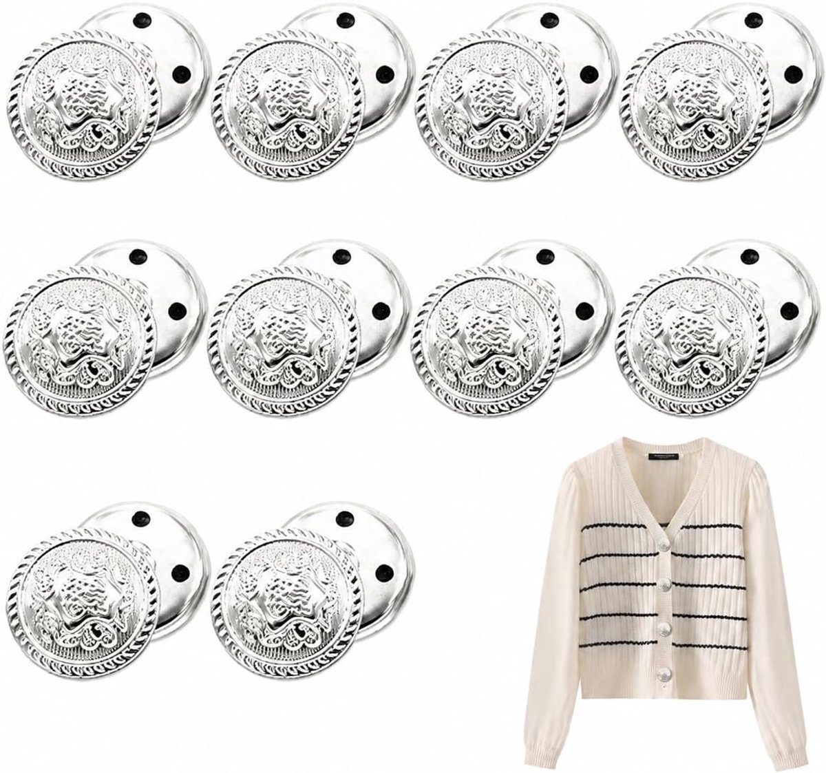 Vintage Knoppen - 20 Stuks - 20mm - Retro Stijl - Duurzaam en Stijlvol20st Vintage Metalen Knoppen Met Oogje - Antieke Blazer Knoppen Voor Jas, Shirt, Uniform (Zilver)