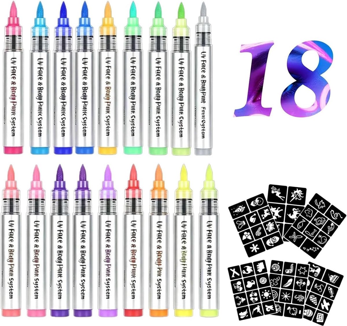 Tijdelijke Tattoo Stiften, Glitter Tattoo Stiften met 16 Stickers