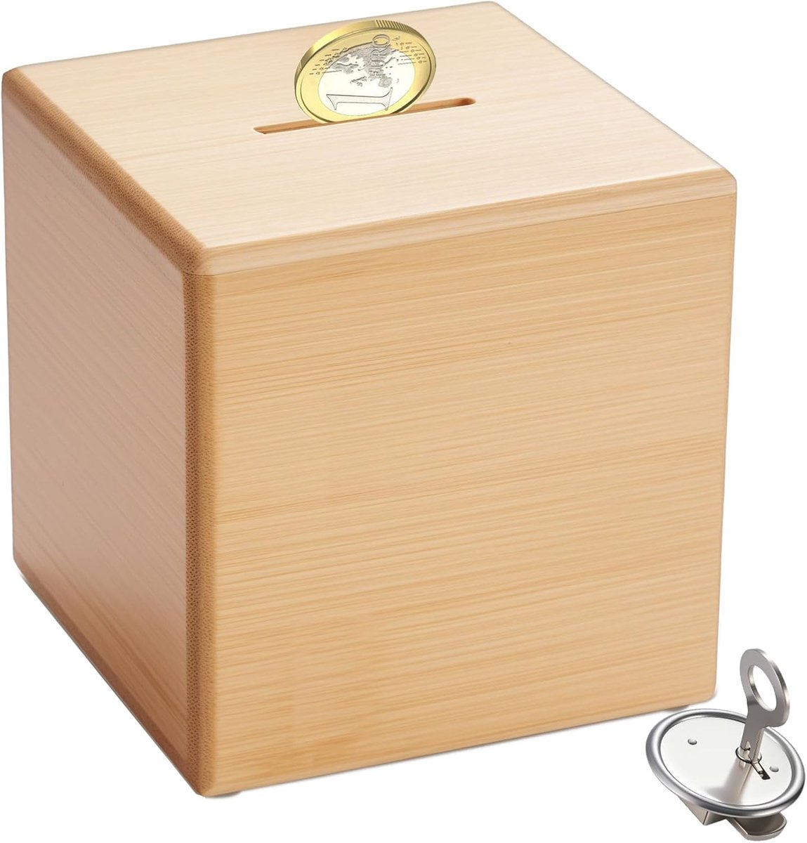 Spaarpot van hout, gepersonaliseerd, houten spaarpot voor kinderen, bamboe, met slot, spaarvarken, gepersonaliseerd voor volwassenen, doopcadeau, spaarpot voor jongens/meisjes, 10 x 10 cm