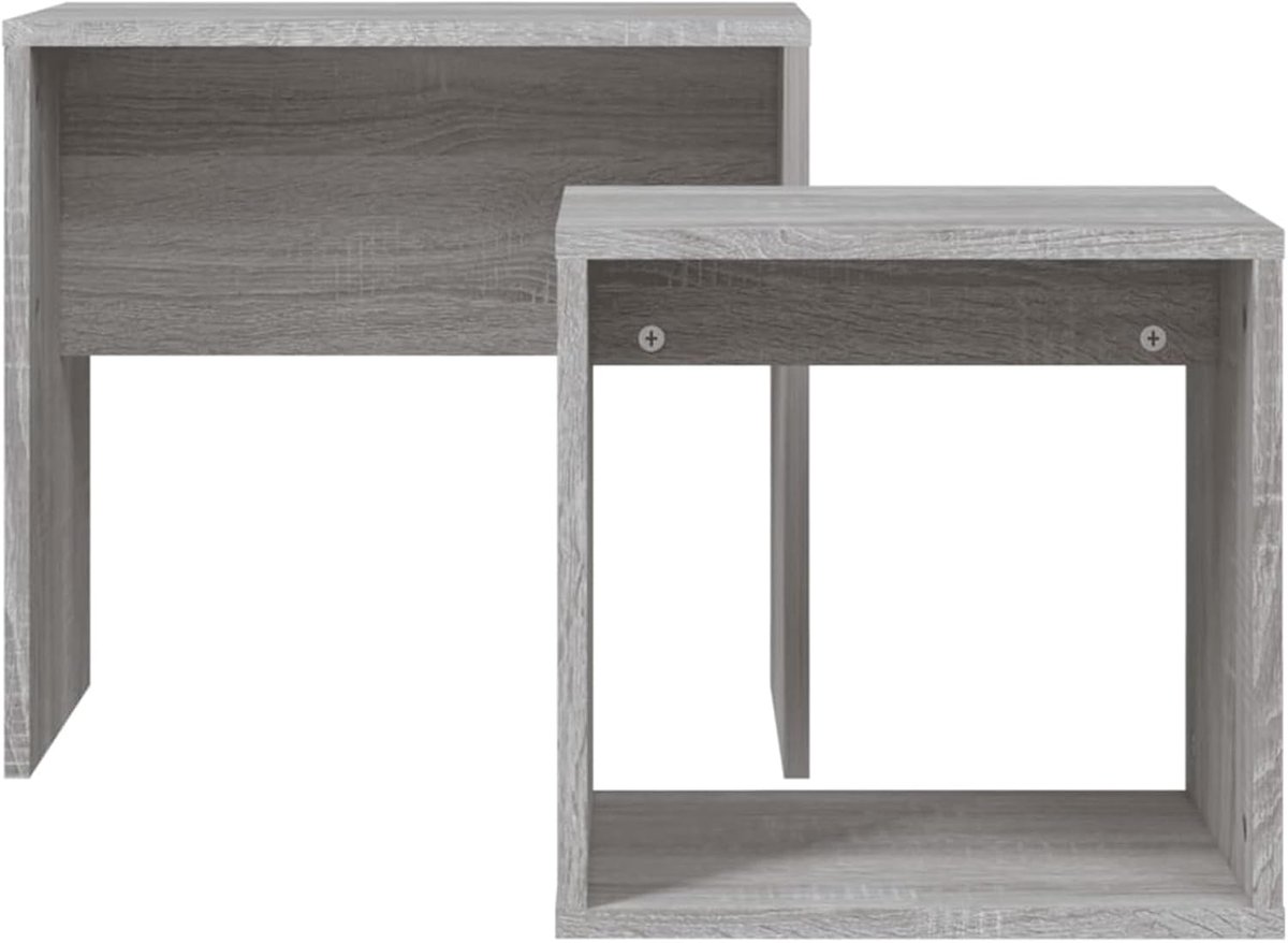 Grijs Sonoma houtmateriaal, set van 2, ruimtebesparend met 2 maten 48 x 30 cm & 37 x 29 cm, bijzettafels, nachtkastjes voor woonkamer, slaapkamer, kantoor, tafels en koffietafels