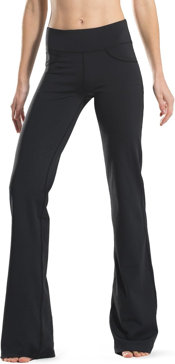 Bootcut-yogabroek voor dames, lang, 79-86 cm, uitlopende lange broek, rekbaar, zakelijk, casual, met zakken