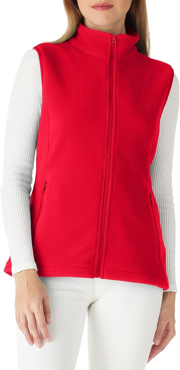 Ventures Fleecevest voor dames, zacht, mouwloos, jas met zakken met ritssluiting, sportvest, lente, herfst, fleecevest voor vrouwen, rood, XXL