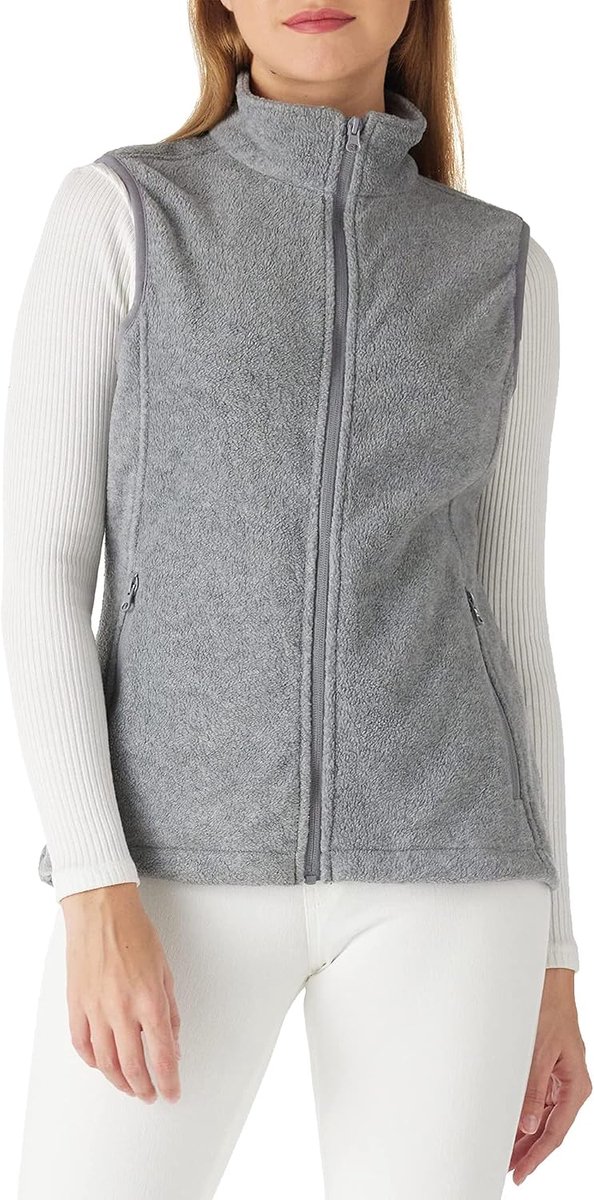 Ventures Fleecevest voor dames, zacht, mouwloos, jas met zakken met ritssluiting, sportvest, lente, herfst, fleecevest voor vrouwen, middelgrijs, S